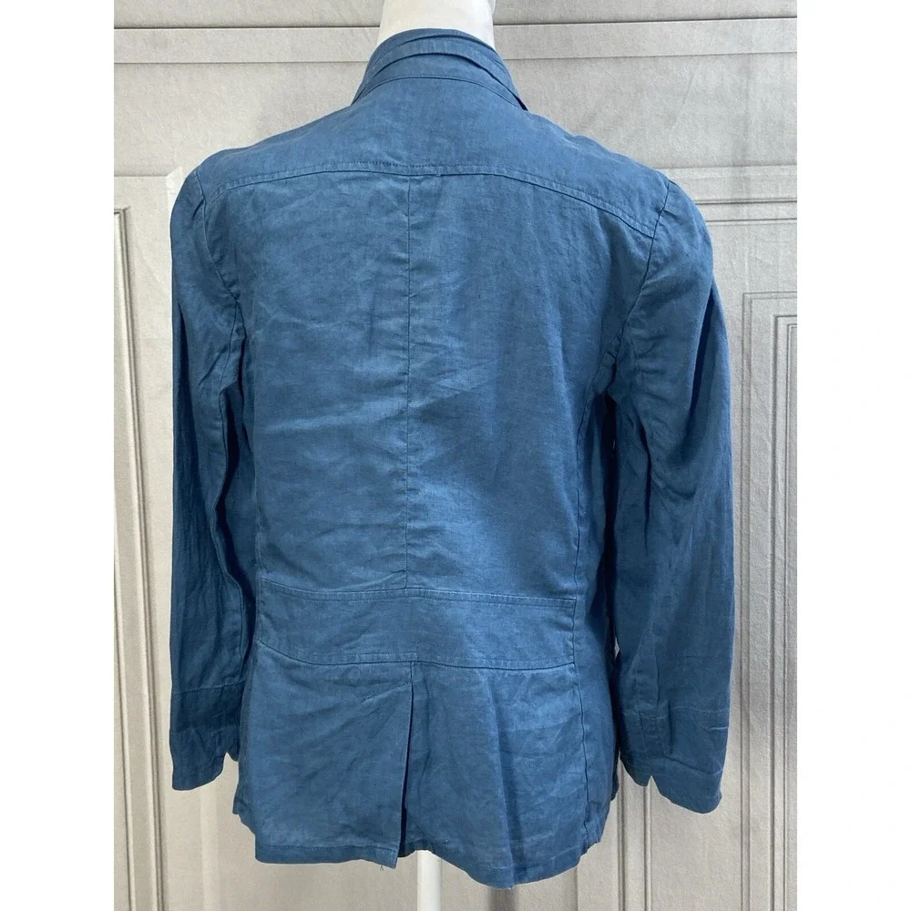 Lauren Ralph Lauren Blazer Womens 6P Blue 100%‎ Linen Utility Safari Jacket